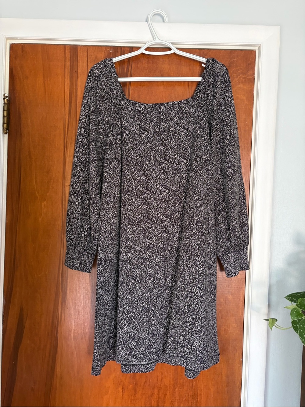 LOFT Black and White Square Neck Long Sleeve Mini Dress